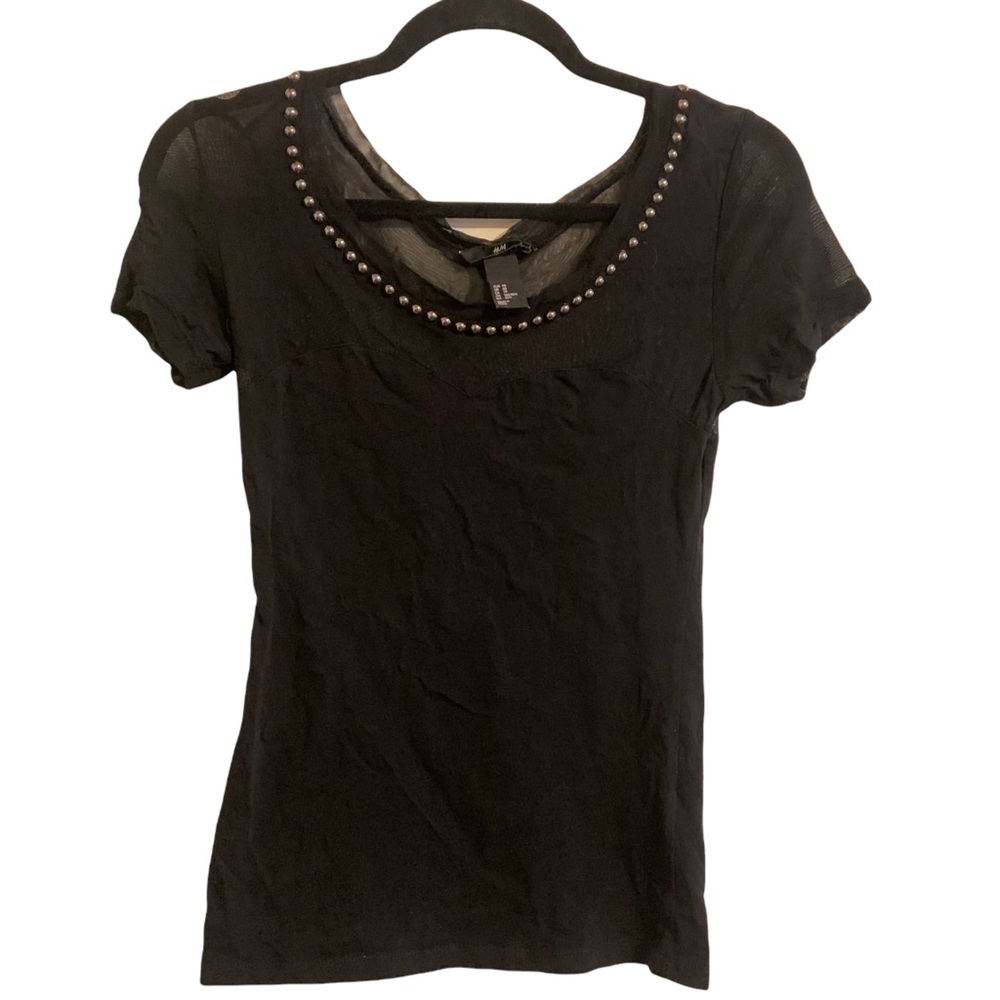Sheer short sleeve mesh sweetheart neckline studded top!#grunge #punk #goth #emo
